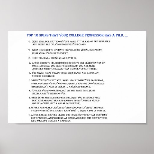Unterzeichnet Top 10 Ihren Professor hat einen Ph. Plakatdrucke