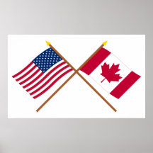 US und Kanada gekreuzte Flaggen Posterdruck