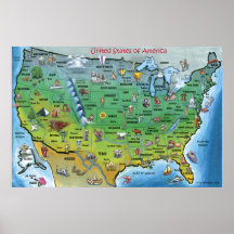USA-Cartoon-Karte ENORM Posterdruck