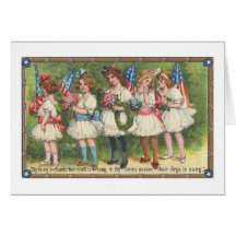 USA-Mädchen mit Flaggen-Vintagem Americana Grußkarten