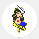 USA-Marinepinup-Mädchen Runder Aufkleber