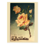 Valentine-gelbe Rosen-Vintage Postkarte
