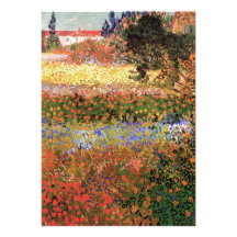 Van Gogh; Blühender Garten, Vintage Blumen mit Blu Einladungen