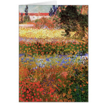 Van Gogh; Blühender Garten, Vintage Blumen mit Blu Karten