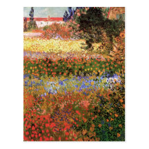 Van Gogh; Blühender Garten, Vintage Blumen mit Blu Postkarte