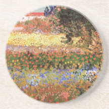 Van Gogh; Blühender Garten, Vintage Blumen mit Blu Untersatz