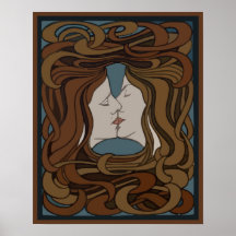 Vektorkunst nouveau zwei Gesichtsküssen Posterdrucke