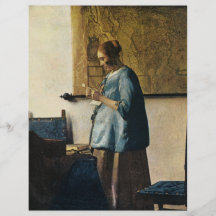 Vermeers Frau im Blau einen Brief ca.1665 lesend Flyerbedruckung