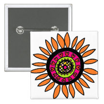 Verrückter Gänseblümchen-Knopf orange u. rosa auf  Anstecknadelbutton