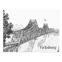 Vicksburg, Fluss Mississipi-Brücken-Skizze-Kunst Postkarten