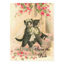 Viktorianisches Kätzchen, das Save the Date Weddin Postkarten