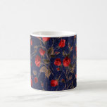 Vimtage Rote Rosen und blaue lederne Kaffeetasse