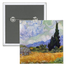 Vincent van Gogh - Weizen-Feld mit Zypressen Button