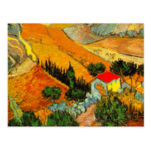 Vincent van Goghlandschaft u. -haus erhöht Postkarte