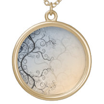 Vine Pattern Over a Blue and Peach Background Custom Necklace