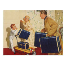Vintage Adressenänderung, Familie mit Koffern Postkarten
