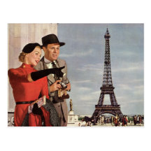 Vintage Adressenänderung, Touristen in Paris Postkarte