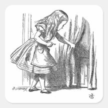Vintage Alice im Wunderland, die nach der Tür such Quadrataufkleber