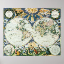 Vintage antike alte Weltkarte durch PieterGoos, 16 Plakat