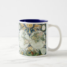 Vintage antike alte Weltkarte durch PieterGoos, 16 Kaffeehaferl