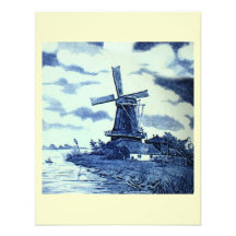 Vintage antike blaue Fliese Delfts - Windmühle Personalisierte Einladung