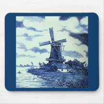 Vintage antike blaue Fliese Delfts - Windmühle Mousepads