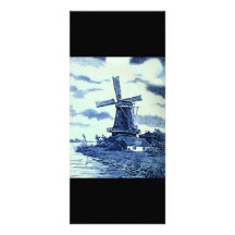 Vintage antike blaue Fliese Delfts - Windmühle Werbekarten