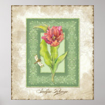 Vintage Art mit Blumen - rote Tulpe mit Brokat Poster