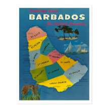 Vintage Barbados-Karte Postkarte