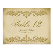 Vintage Blatt-Rolle-Wedding Tischnummer-Postkarte