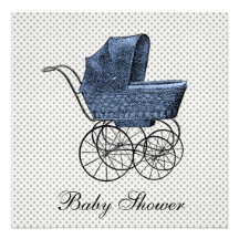 Vintage blaue Wagenpram-Baby-Jungen-Dusche Ankündigungskarte