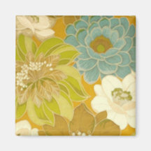 Vintage Blumentapete, Türkis-Grün u. Brown Magnets