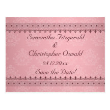 Vintage Bordeaux-Deko-Spitze auf Rosa Save the Dat Postkarten