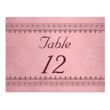 Vintage Bordeaux-Deko-Spitze auf rosa Tabellen-Kar Postkarten