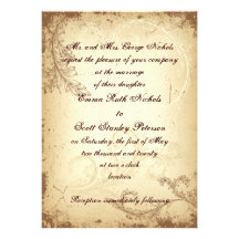 Vintage braune beige Rolleblatt-Hochzeitseinladung