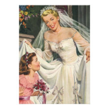Vintage Braut mit Blumen-Mädchen an ihrem Hochzeit Individuelle Einladungen