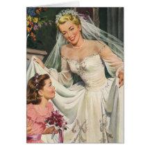Vintage Braut mit Blumen-Mädchen an ihrem Hochzeit Grußkarten