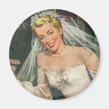 Vintage Braut mit Blumen-Mädchen an ihrem Hochzeit Kühlschrankmagnet
