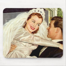 Vintage Braut und Bräutigam; Glückliche Jungvermäh Mousepad