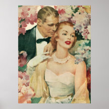 Vintage Braut und Bräutigam-Jungvermählten und Blu Plakat