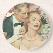 Vintage Braut und Bräutigam-Jungvermählten und Blu Getränke Untersetzer