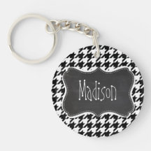Vintage Chalkboard look; Black & White Houndstooth Key Chain