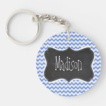Vintage Chalkboard look, Blue Chevron Pattern Key Chain