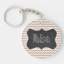 Vintage Chalkboard look; Brown Chevron Pattern Keychain