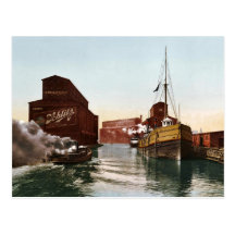 Vintage Chicago River Aufzüge 1900 Postkarten