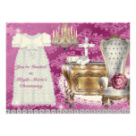 Vintage Christening Invitation PINK DAMASK DESIGN