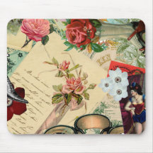 Vintage Collage mit Rosen und Schauspielen Mousepads