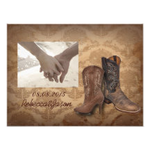 Vintage Damast Cowboystiefel-Landhochzeit Fotodrucke