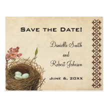 Vintage das Nest-Save the Date Postkarte des Vogel