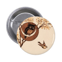 Vintage Eule im Mond Anstecknadelbuttons